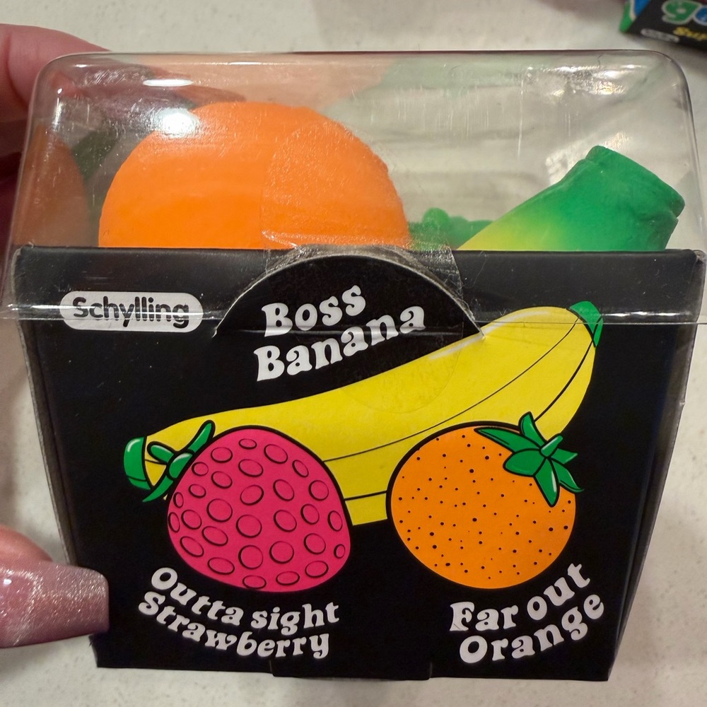 Schylling Groovy NeeDoh Orange Fruit Sensory Toy with Green Leaf - Picture 5 of 6